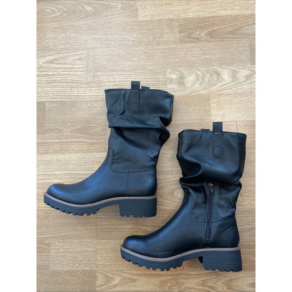 Sun + Stone Nelliee Black Slouch Mid Calf Lug Sole Boots Size 7 Trendy - Picture 3 of 10